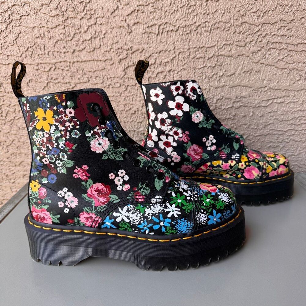 Dr. Martens Sinclair Floral Mashup Boots Womens 9US/41EU Black Leather Platform - Picture 3 of 15